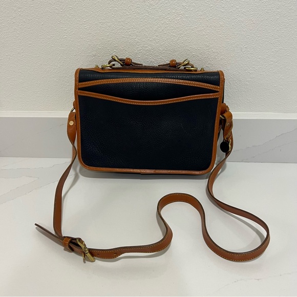Vintage Dooney & Bourke Leather Crossbody Bag Navy Brown Pebbled Strap - Picture 11 of 13